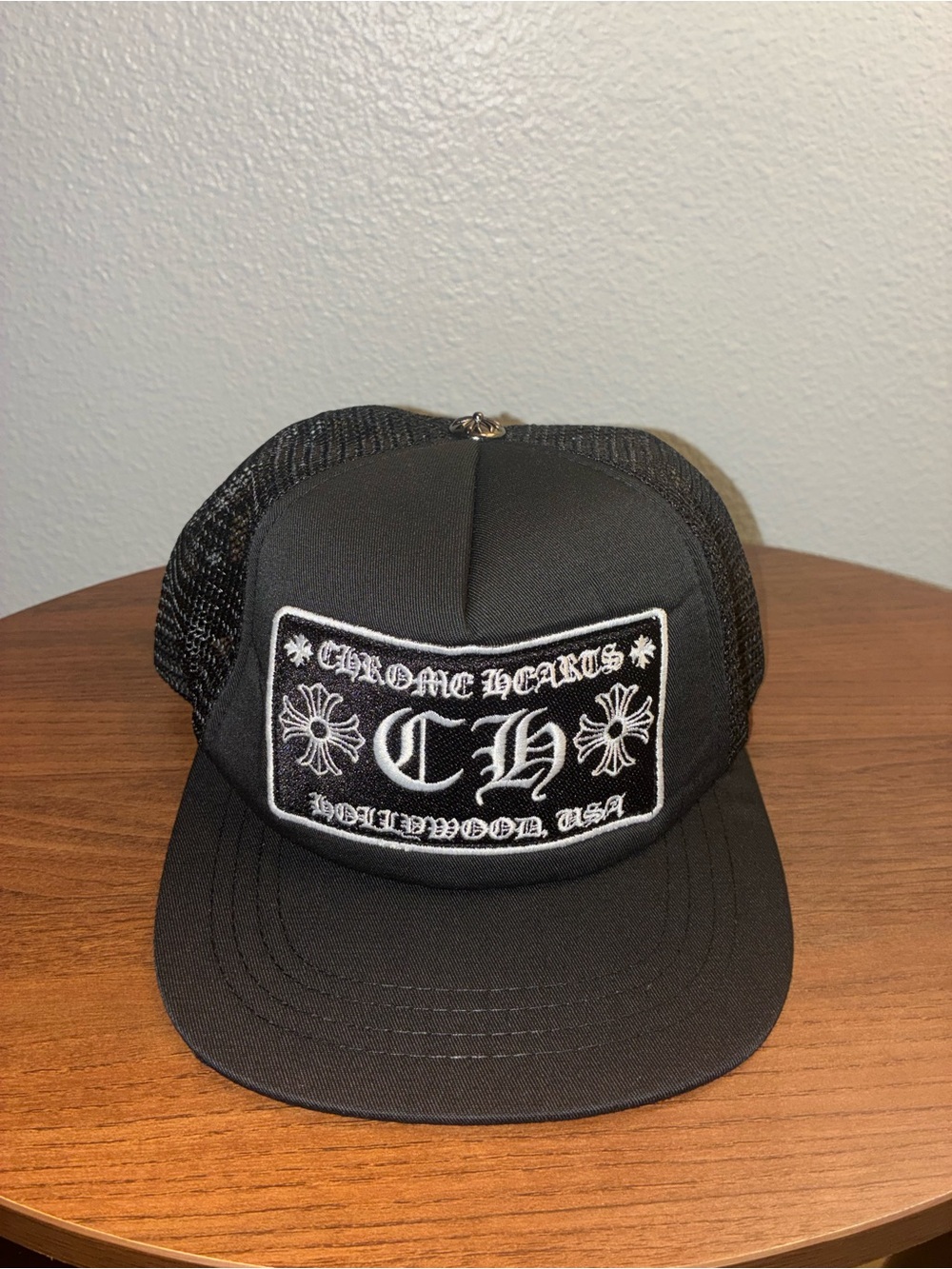 Chrome Hearts Black Trucker Cap with White CH Patch